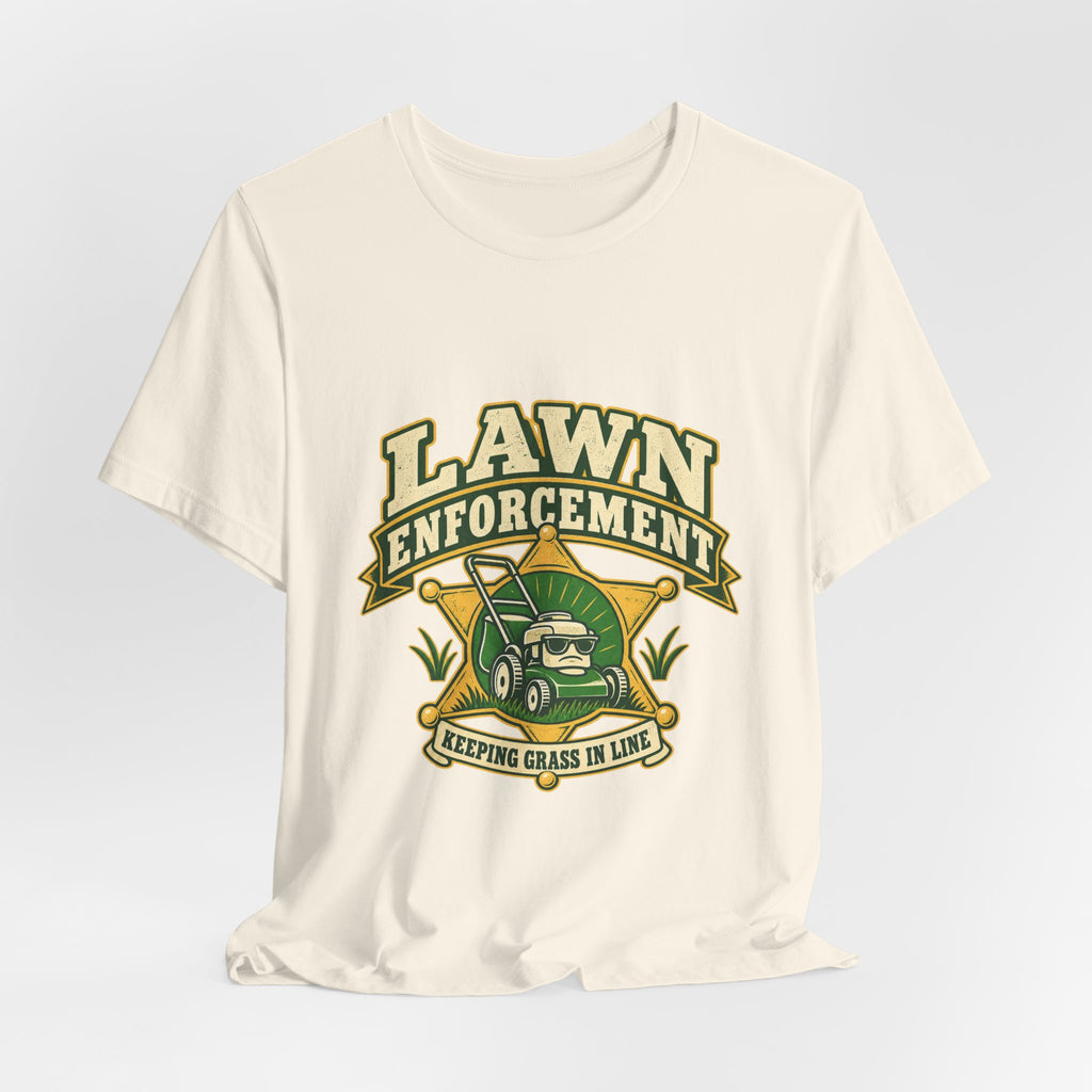 Lawn Enforcement Mower T-Shirt — Keeping Grass in Line Vintage Lawn Care Tee