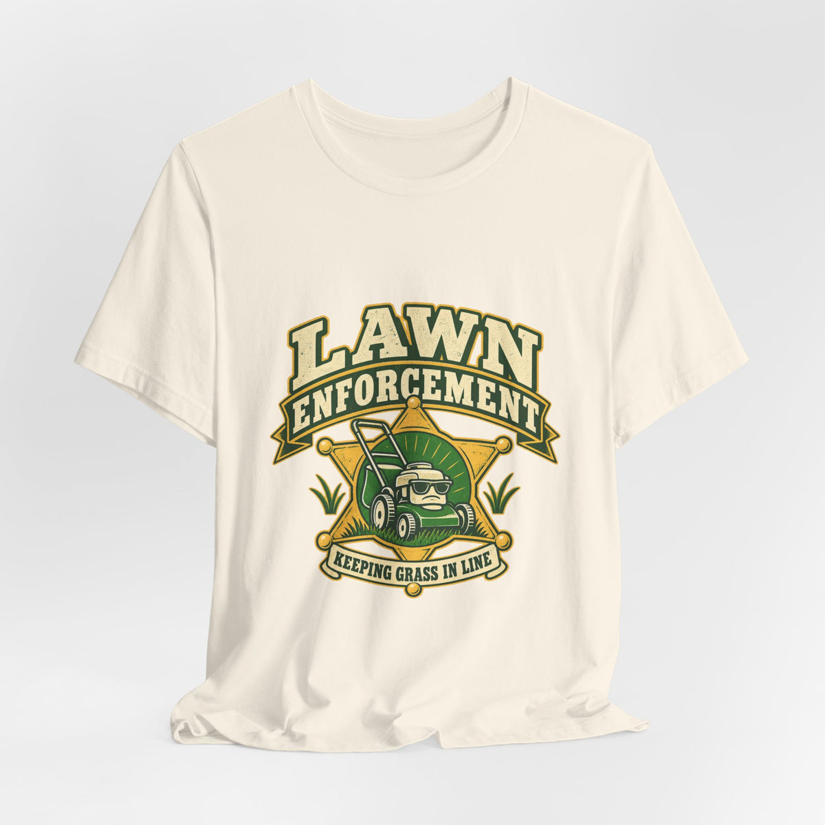 Lawn Enforcement Mower T-Shirt — Keeping Grass in Line Vintage Lawn Care Tee