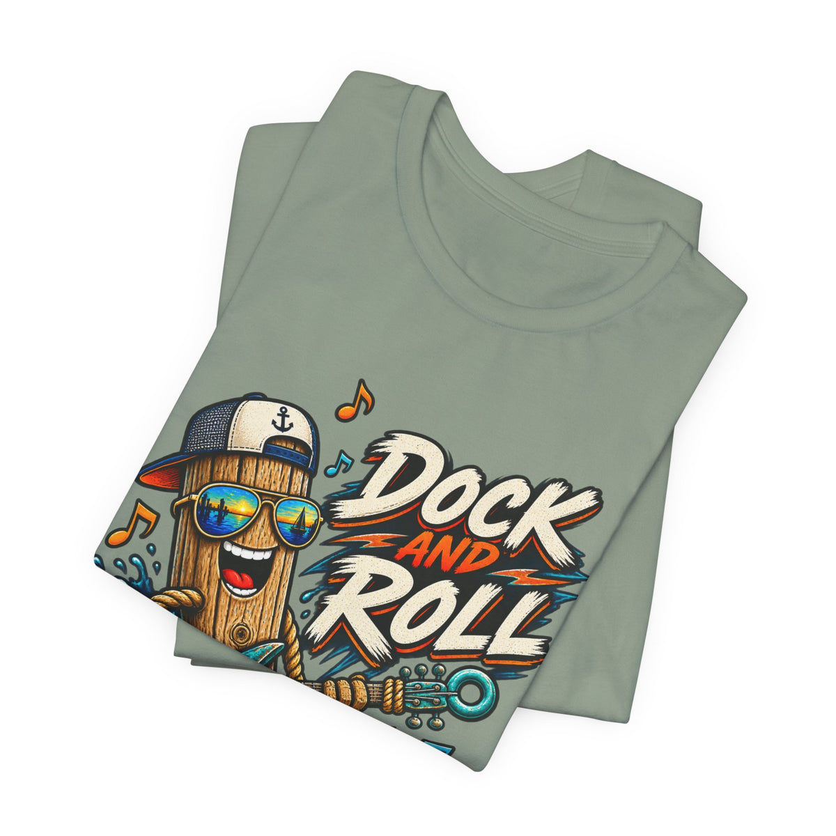Dock and Roll T-Shirt, Funny Nautical Guitar Vintage Lake Life Tee