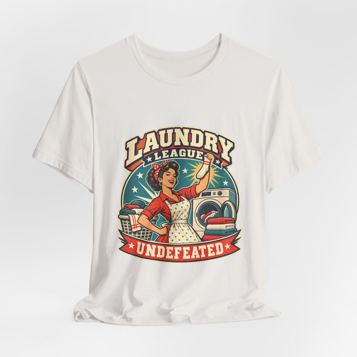 Laundry League Undefeated T-Shirt, Vintage Retro Laundry Room Humor Tee