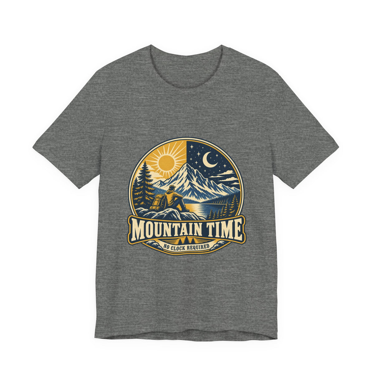 Mountain Time T-Shirt, No Clock Required Vintage Hiking Mountain Lake Tee