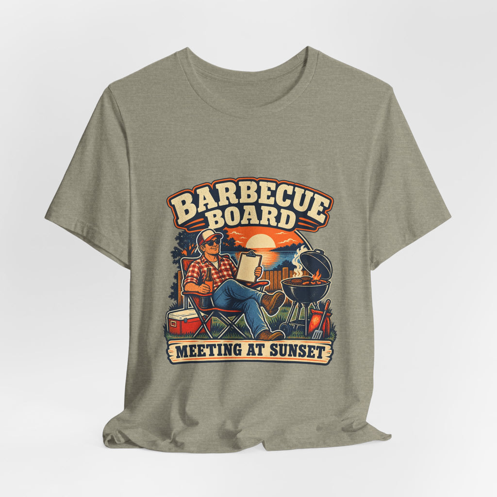 Barbecue Board Meeting at Sunset T-Shirt — Vintage Grilling & Backyard BBQ Humor