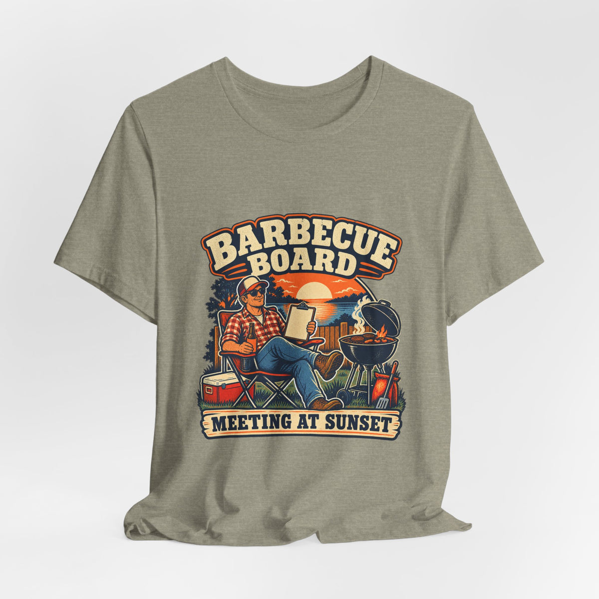 Barbecue Board Meeting at Sunset T-Shirt — Vintage Grilling & Backyard BBQ Humor