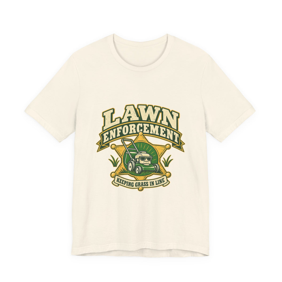 Lawn Enforcement Mower T-Shirt — Keeping Grass in Line Vintage Lawn Care Tee