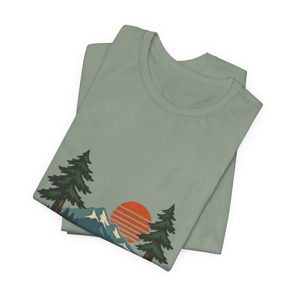 Vintage Hammock Sunset T-Shirt — Mountain Lake Camping and Outdoor Relaxation Tee