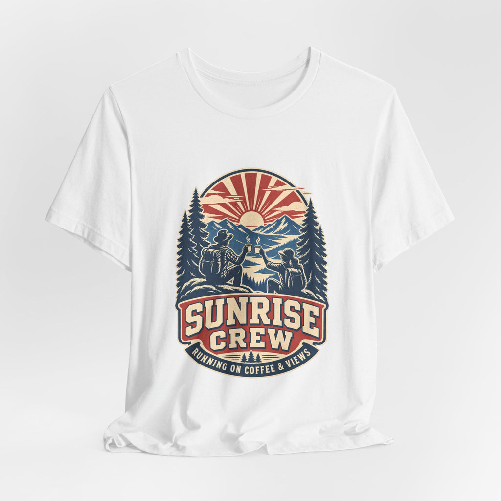 Sunrise Crew Hiking Tee — Running on Coffee & Views Vintage Mountain Shirt