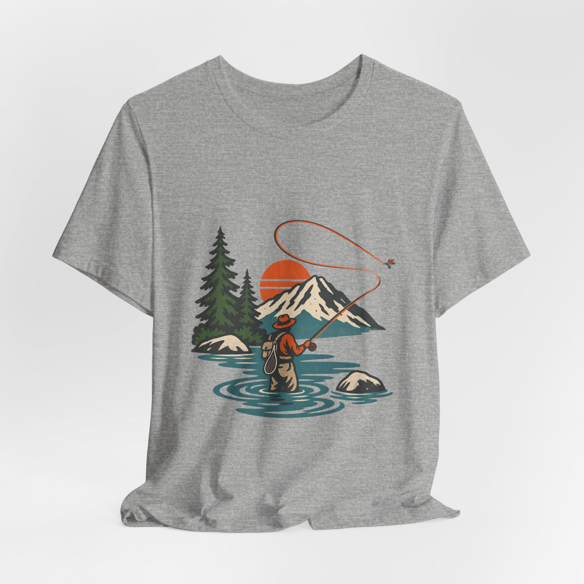 Vintage Fly Fishing Mountain Lake T-Shirt — Retro Angler Outdoors Tee