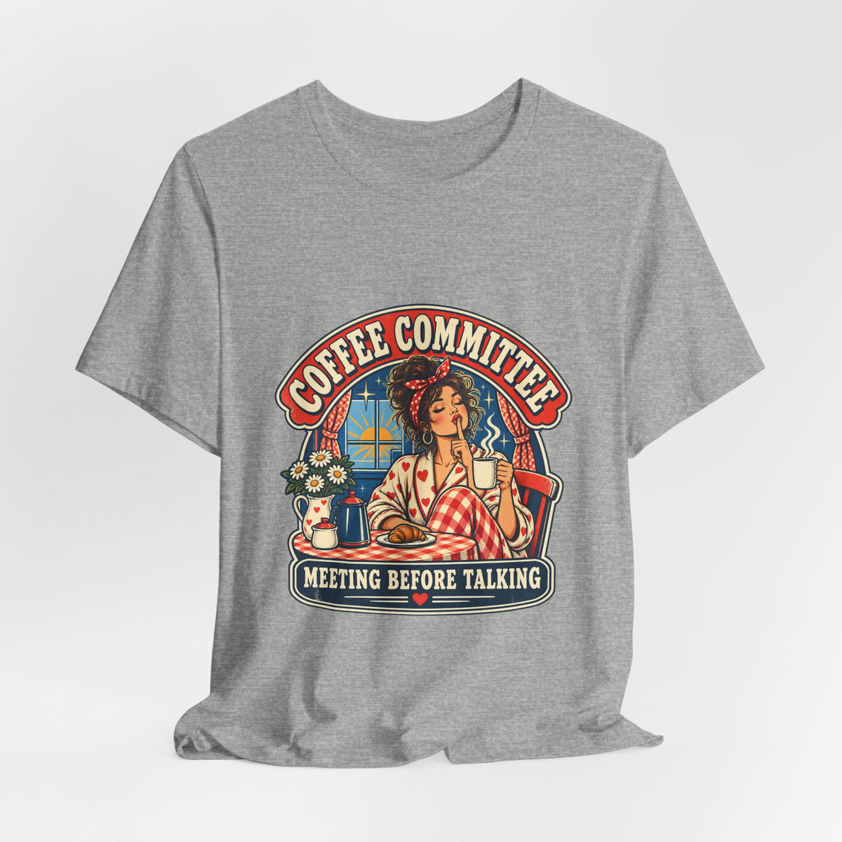 Coffee Committee T-Shirt, Meeting Before Talking Retro Coffee Lover Tee