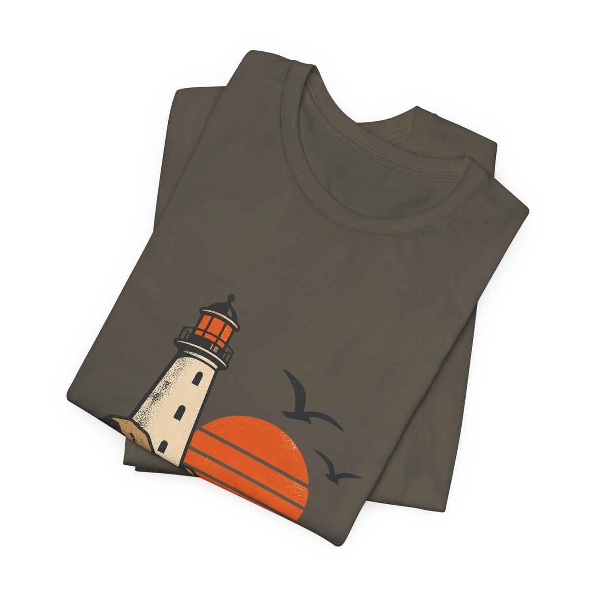 Vintage Coastal Lighthouse Sunset T-Shirt — Ocean Waves, Seagulls & Seaside Adventure