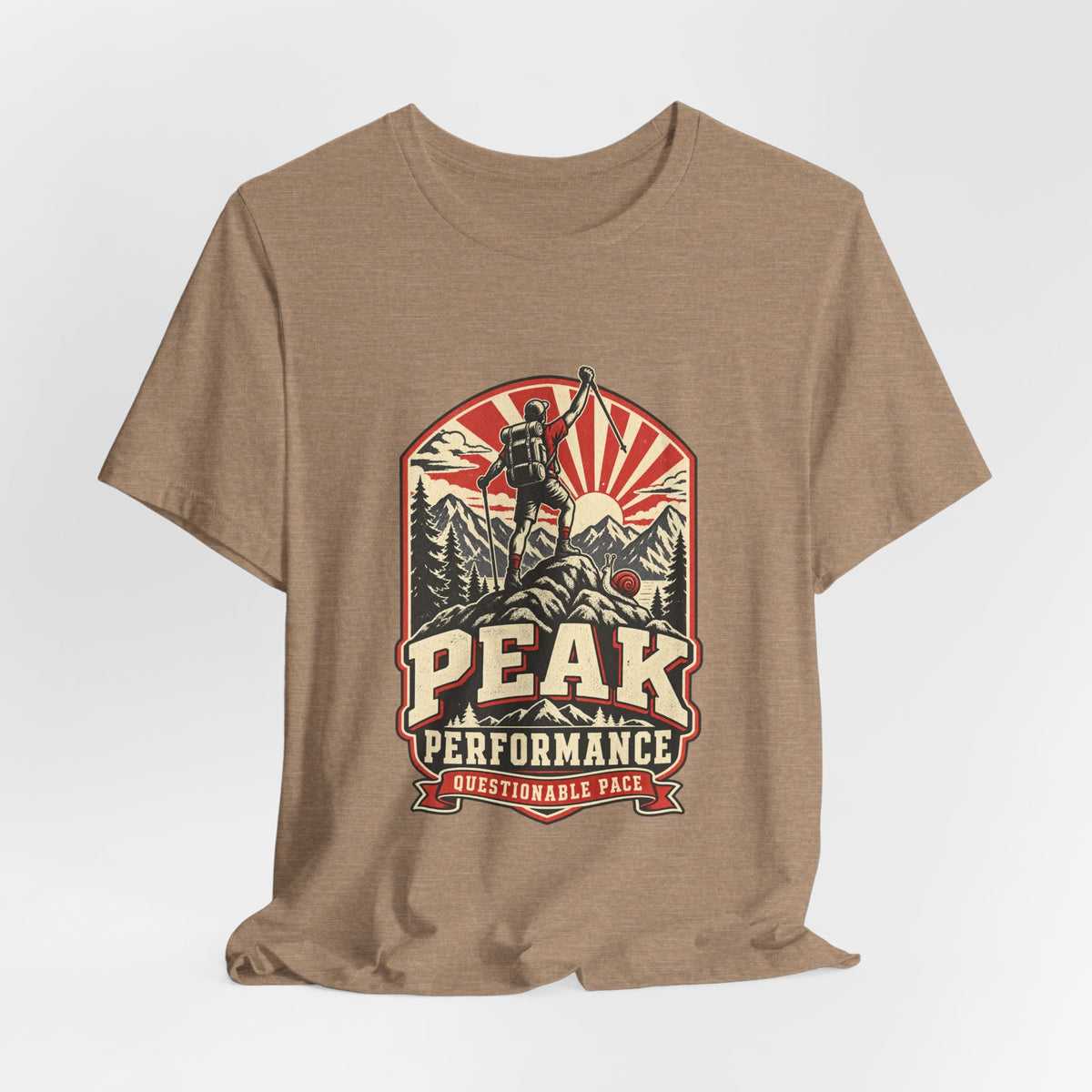 Peak Performance Questionable Pace T-Shirt — Funny Hiking Snail Vintage Mountain Tee
