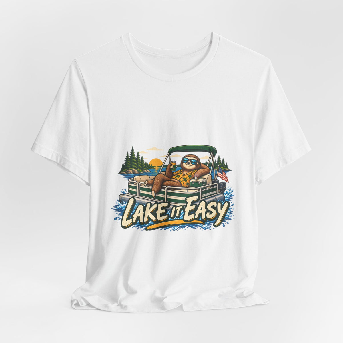 Lake It Easy Sloth Pontoon Boat T-Shirt — Vintage Summer Lake Life Humor Tee