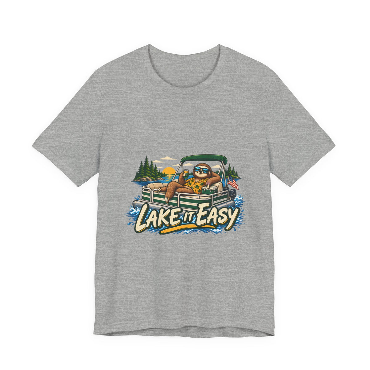Lake It Easy Sloth Pontoon Boat T-Shirt — Vintage Summer Lake Life Humor Tee