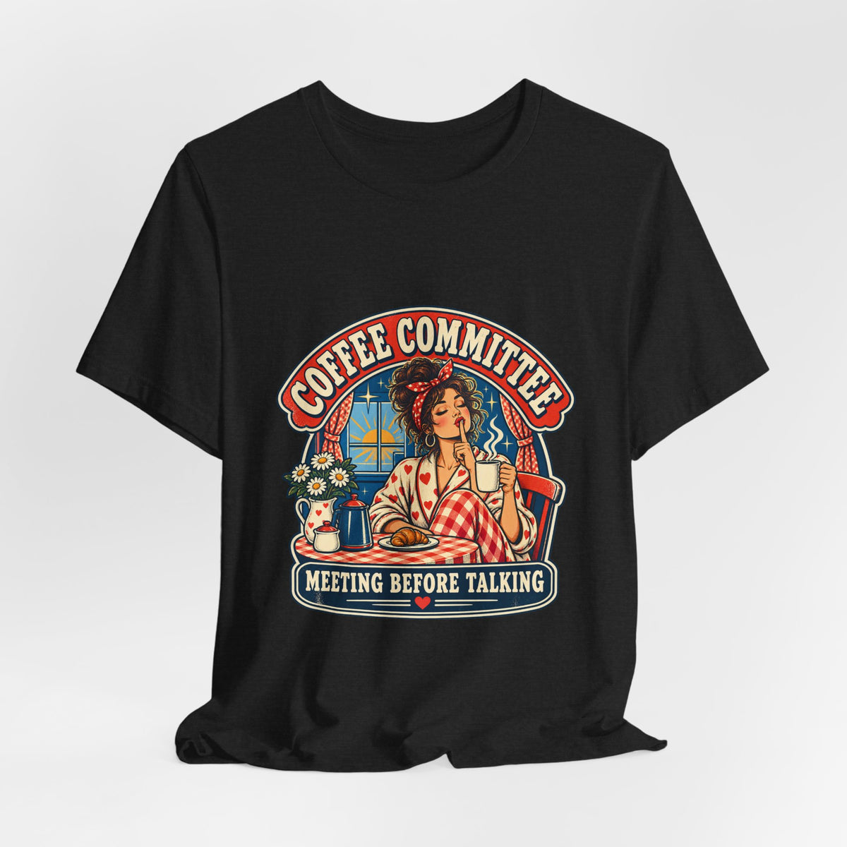 Coffee Committee T-Shirt, Meeting Before Talking Retro Coffee Lover Tee