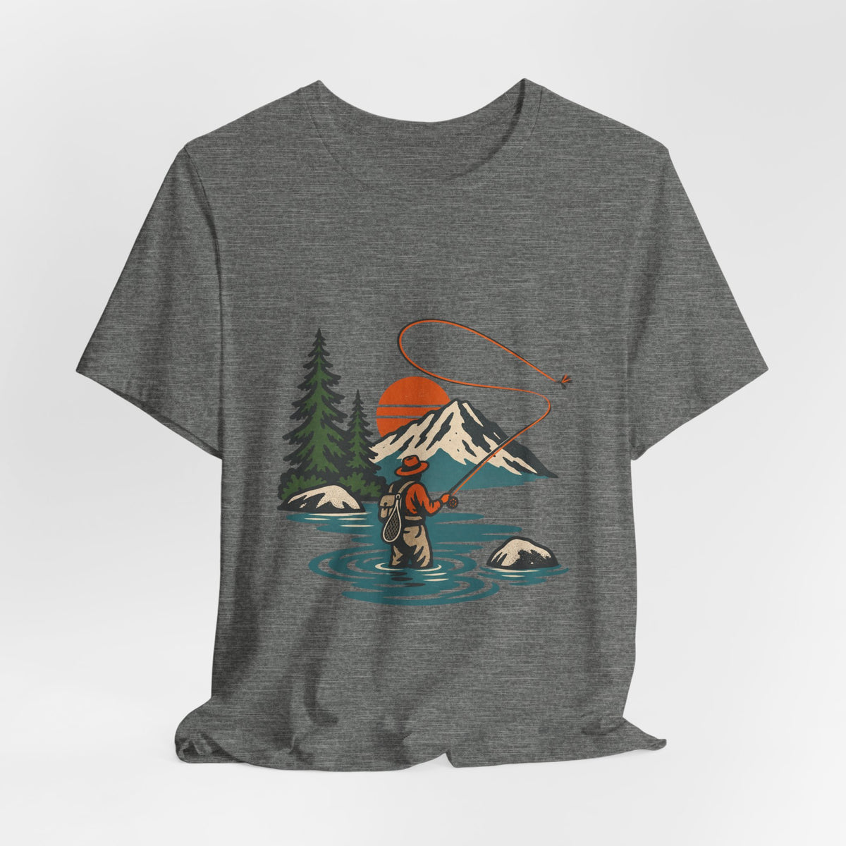 Vintage Fly Fishing Mountain Lake T-Shirt — Retro Angler Outdoors Tee