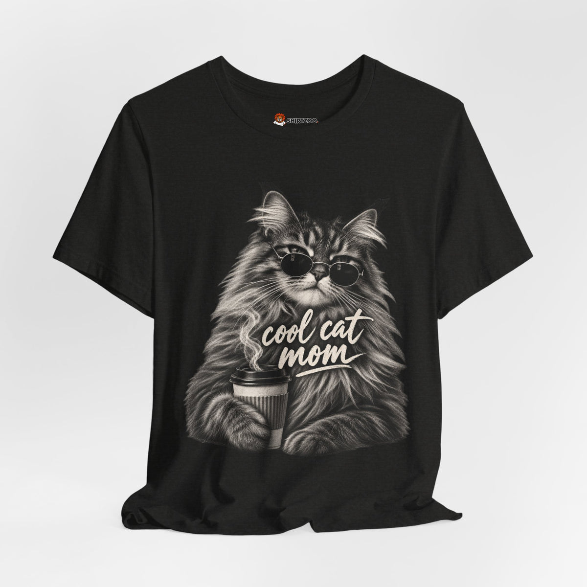 Cool Cat Mom T-Shirt — Cute Coffee Cat Graphic Tee for Cat Moms