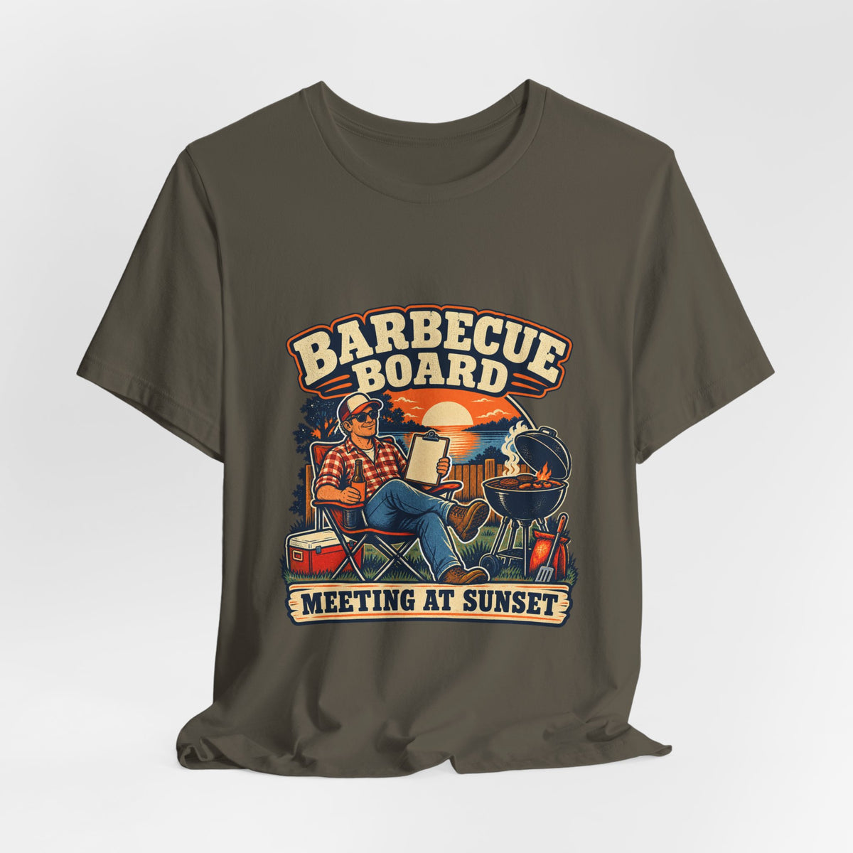 Barbecue Board Meeting at Sunset T-Shirt — Vintage Grilling & Backyard BBQ Humor