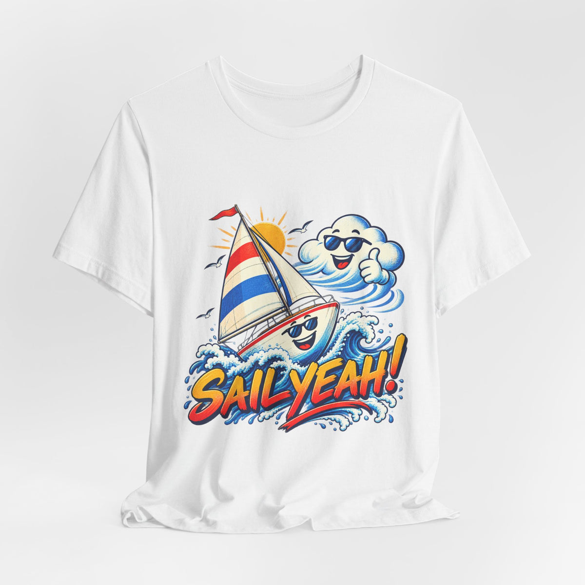 Sail Yeah! Vintage Sailboat T-Shirt with Cool Wave Cartoon