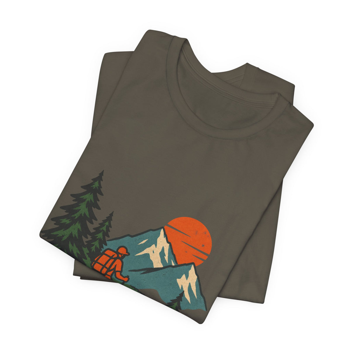 Retro Trail Hiker Mountain Sunset T-Shirt — Vintage Hiking Adventure Tee