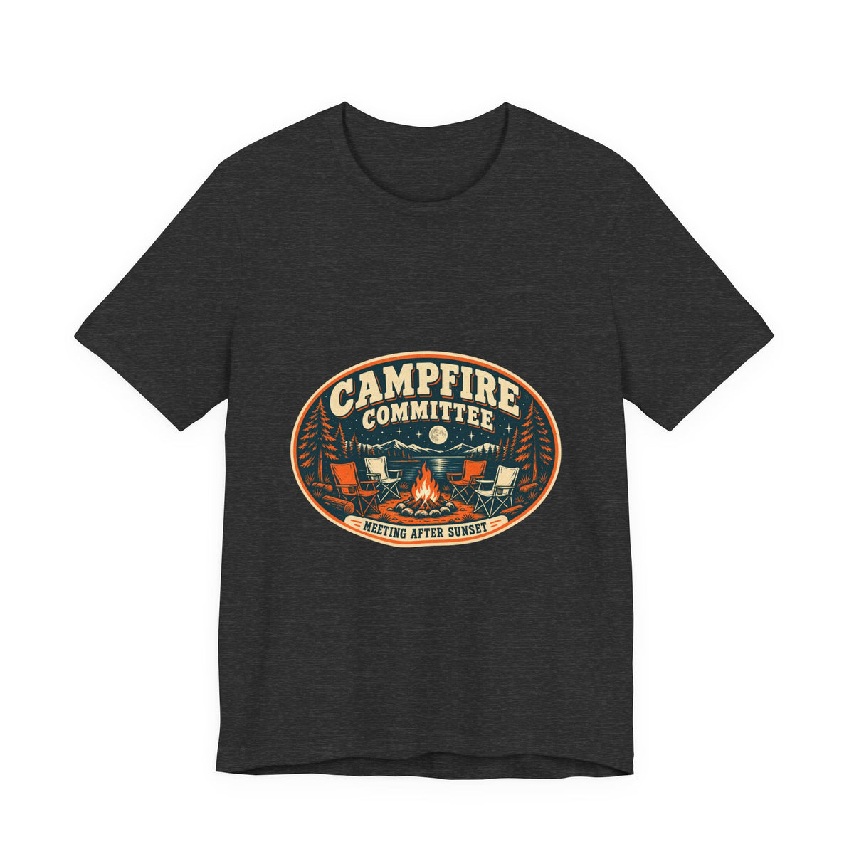Campfire Committee T-Shirt — Meeting After Sunset Vintage Camping Badge Tee