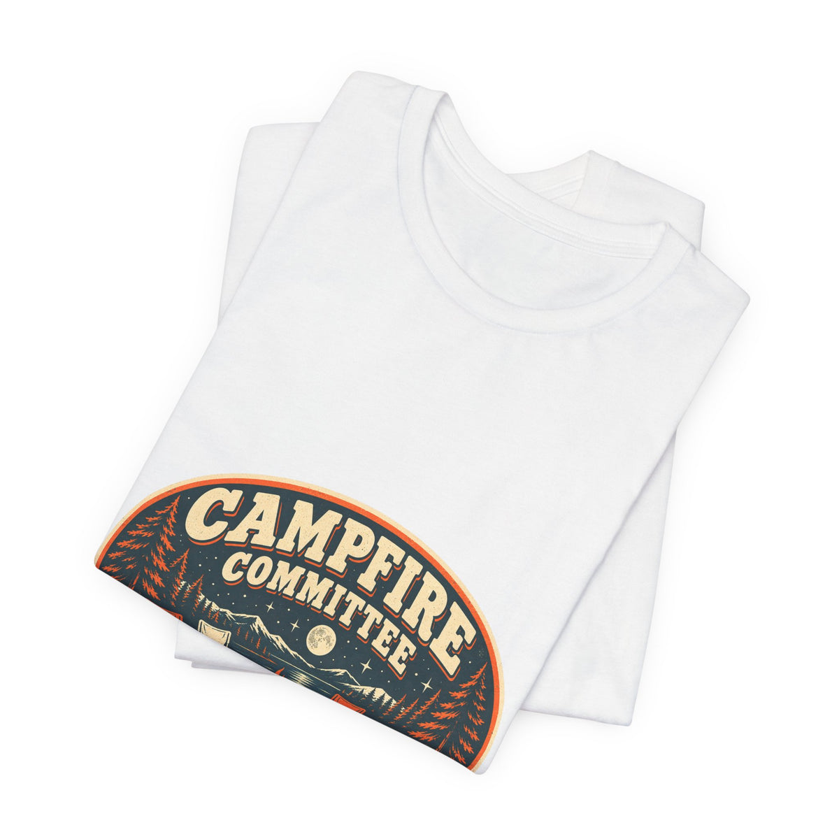 Campfire Committee T-Shirt — Meeting After Sunset Vintage Camping Badge Tee