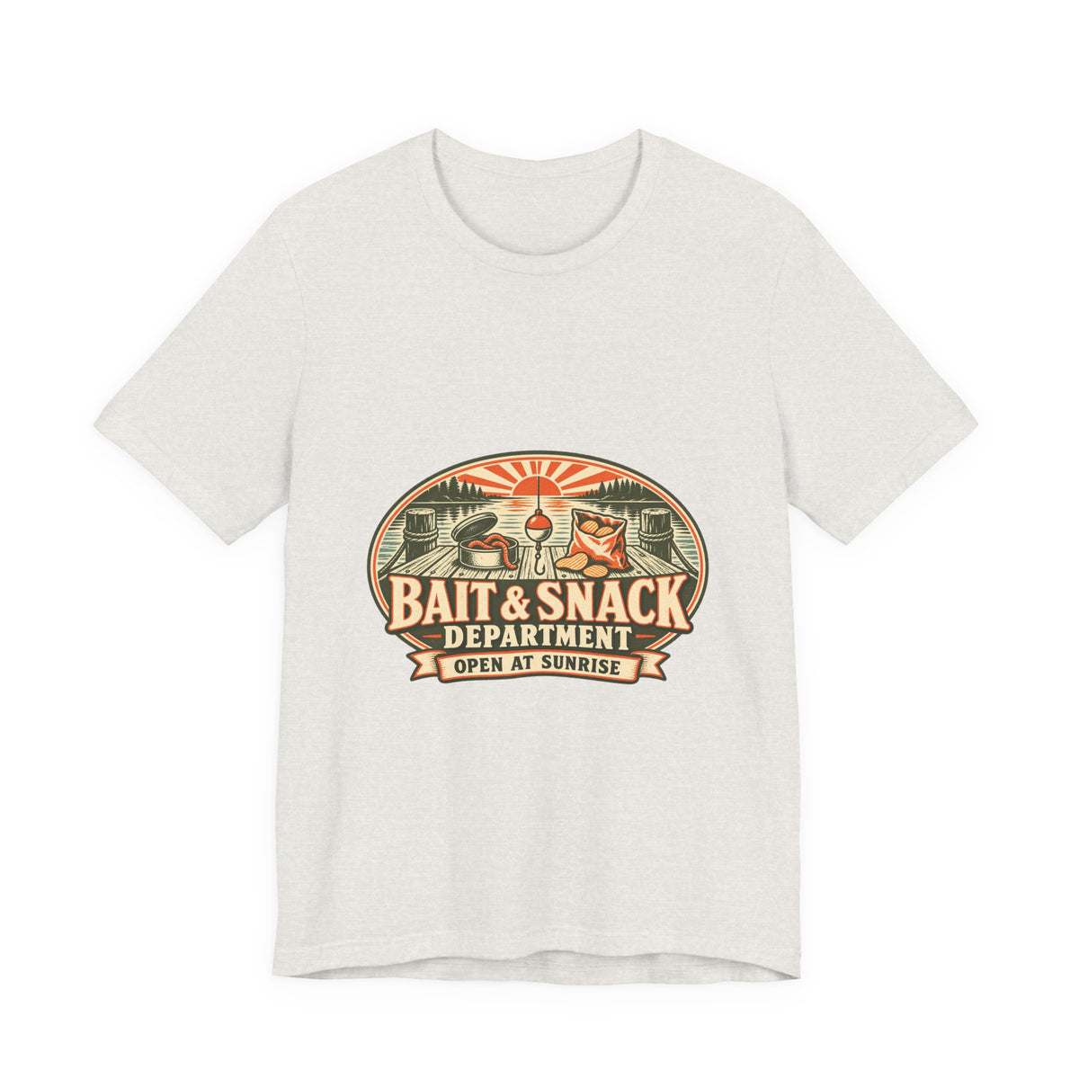 Bait & Snack Department T-Shirt — Open at Sunrise Fishing Dock Vintage Tee