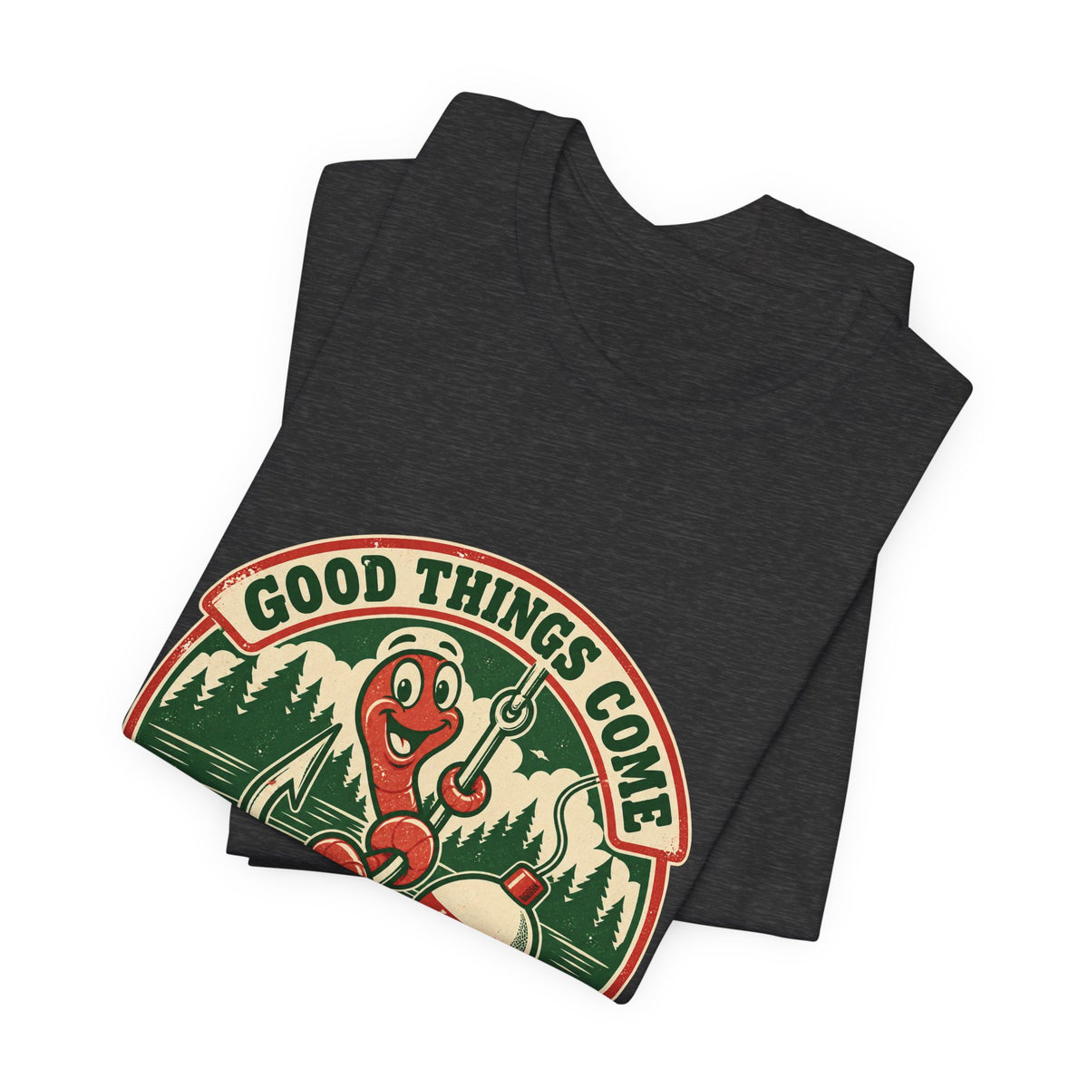 Good Things Come to Those Who Bait T-Shirt — Vintage Fishing Worm and Lake Tee