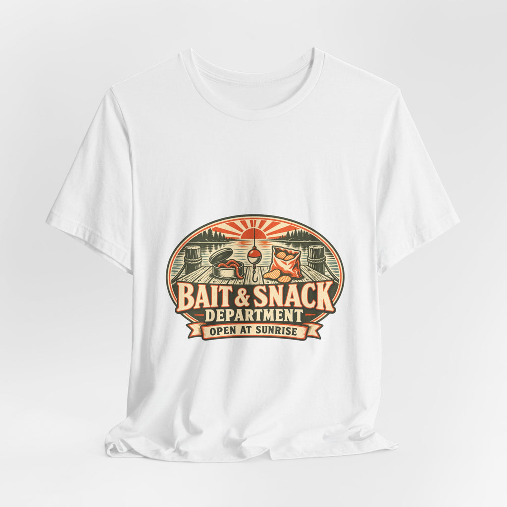 Bait & Snack Department T-Shirt — Open at Sunrise Fishing Dock Vintage Tee