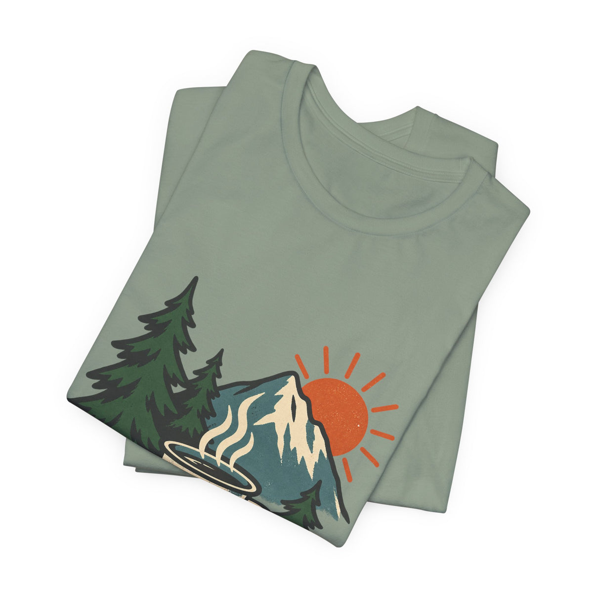 Vintage Camping Coffee Mug T-Shirt — Mountain Sunrise Outdoor Coffee Lover Tee