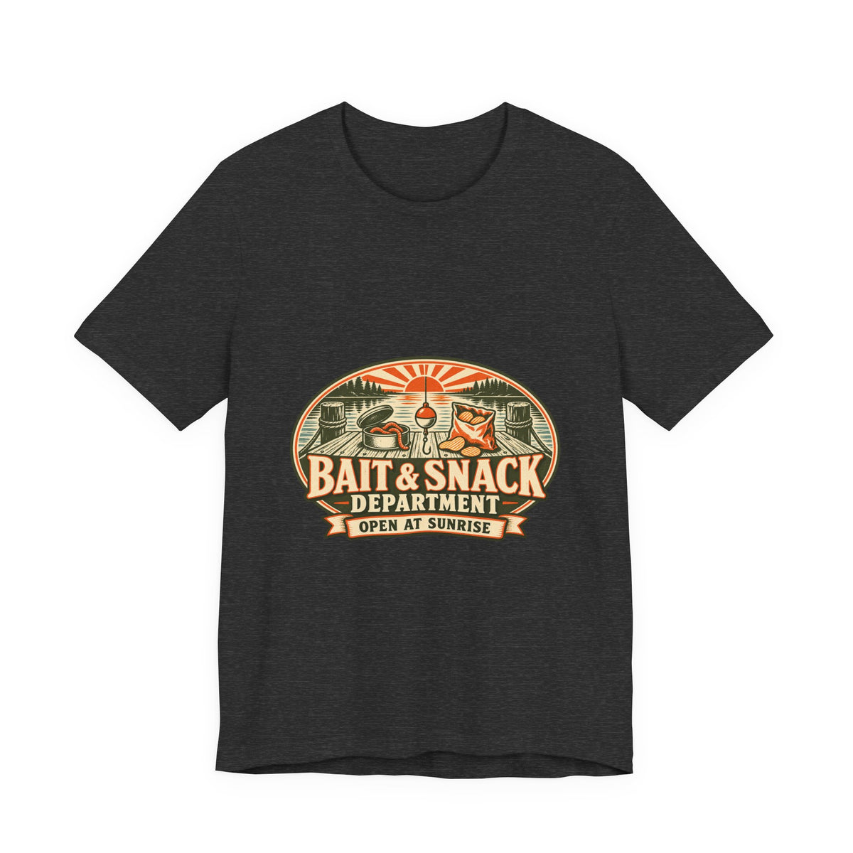Bait & Snack Department T-Shirt — Open at Sunrise Fishing Dock Vintage Tee