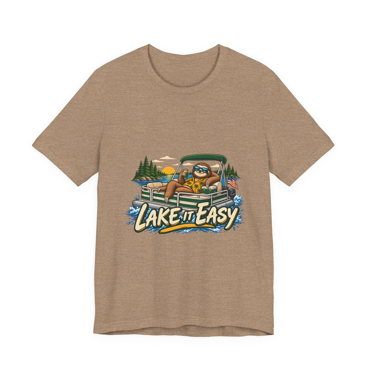 Lake It Easy Sloth Pontoon Boat T-Shirt — Vintage Summer Lake Life Humor Tee