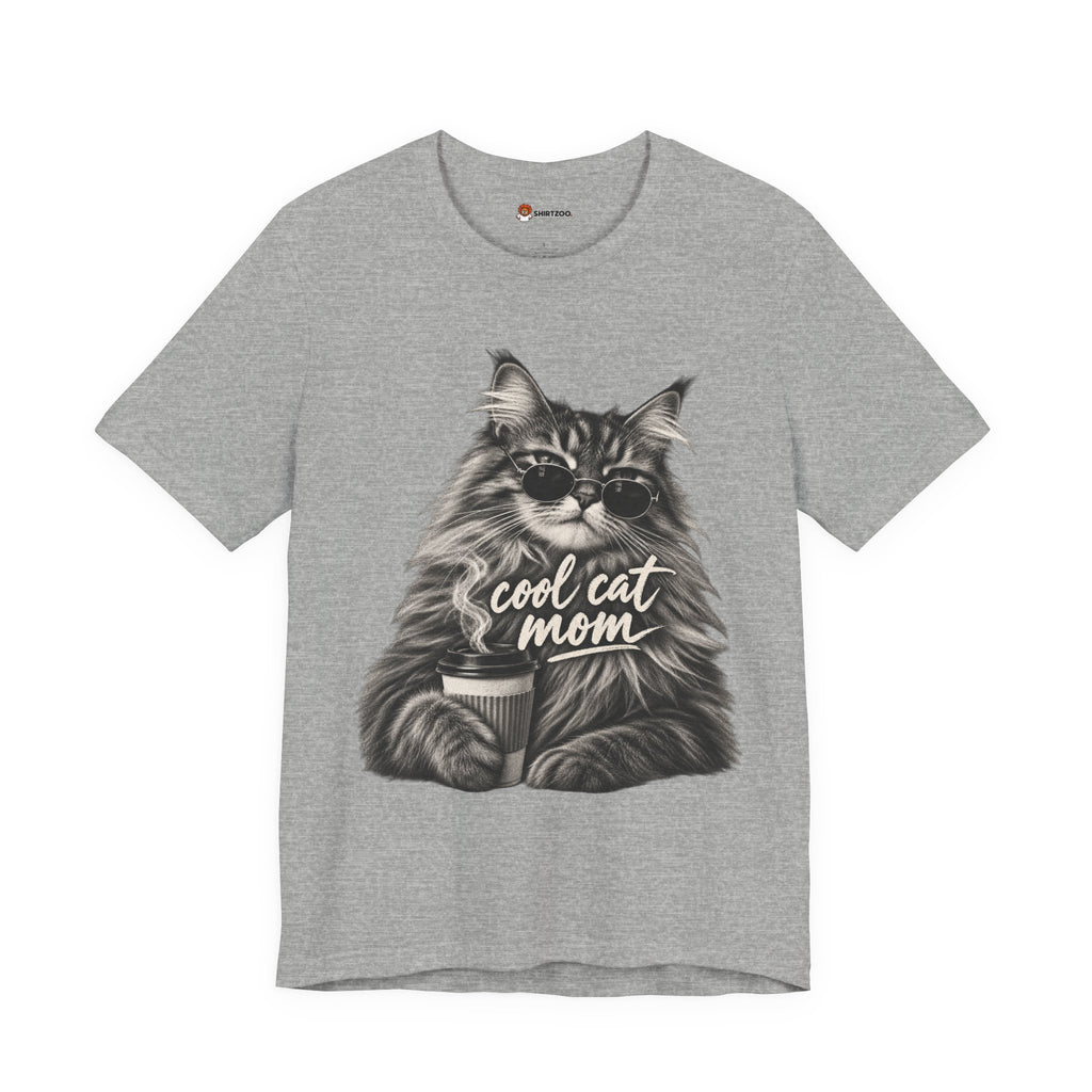 Cool Cat Mom T-Shirt — Cute Coffee Cat Graphic Tee for Cat Moms
