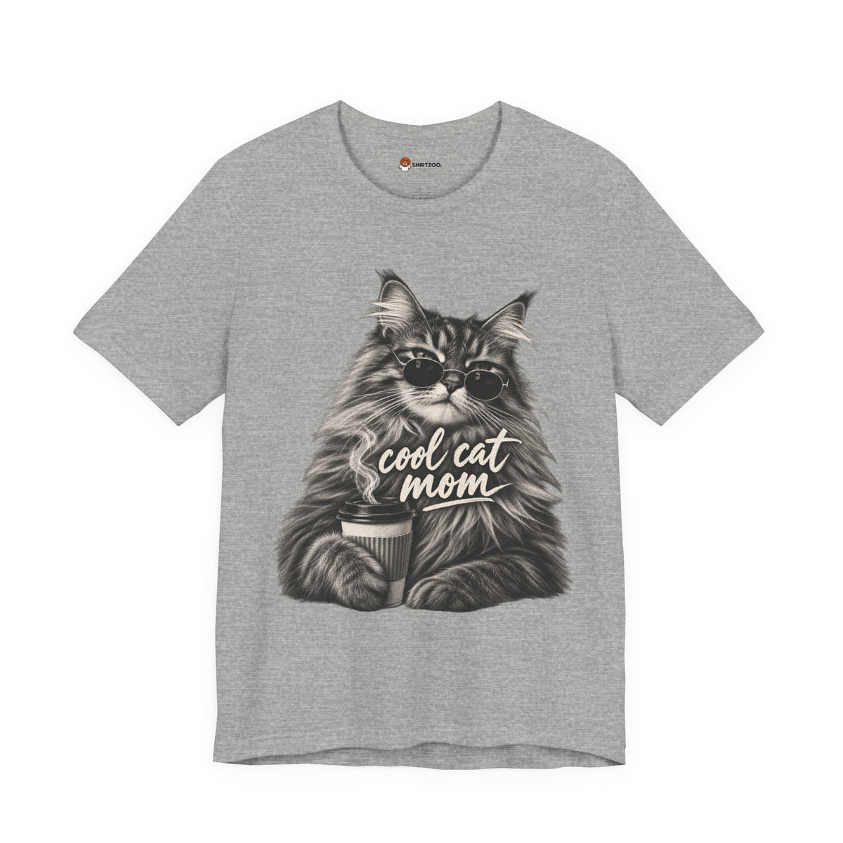 Cool Cat Mom T-Shirt — Cute Coffee Cat Graphic Tee for Cat Moms