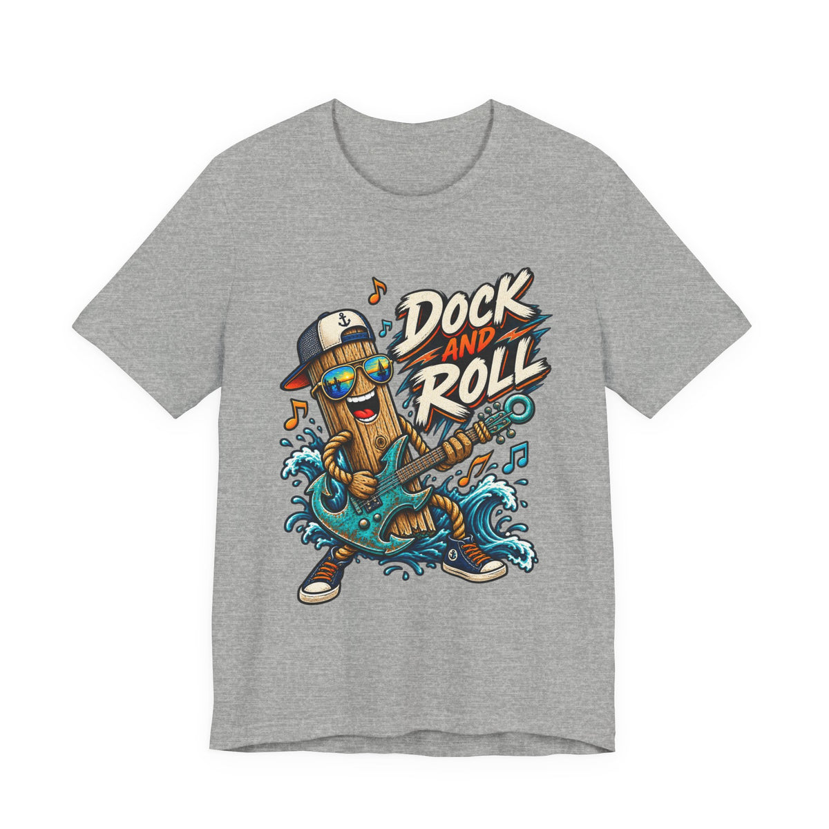 Dock and Roll T-Shirt, Funny Nautical Guitar Vintage Lake Life Tee