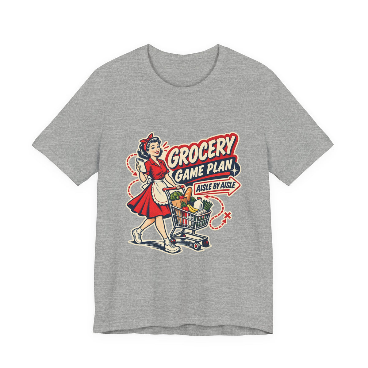 Grocery Game Plan Vintage T-Shirt — Aisle by Aisle Retro Shopping Humor Tee