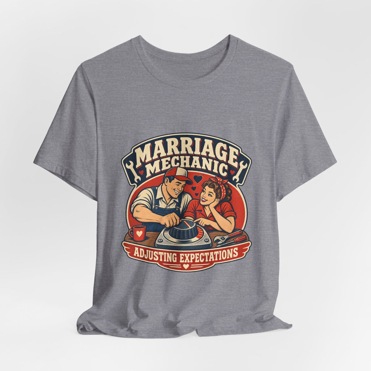 Marriage Mechanic Adjusting Expectations T-Shirt — Retro Couple Humor Tee