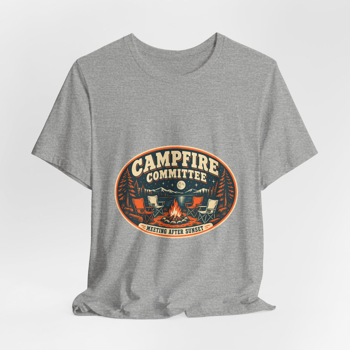 Campfire Committee T-Shirt — Meeting After Sunset Vintage Camping Badge Tee