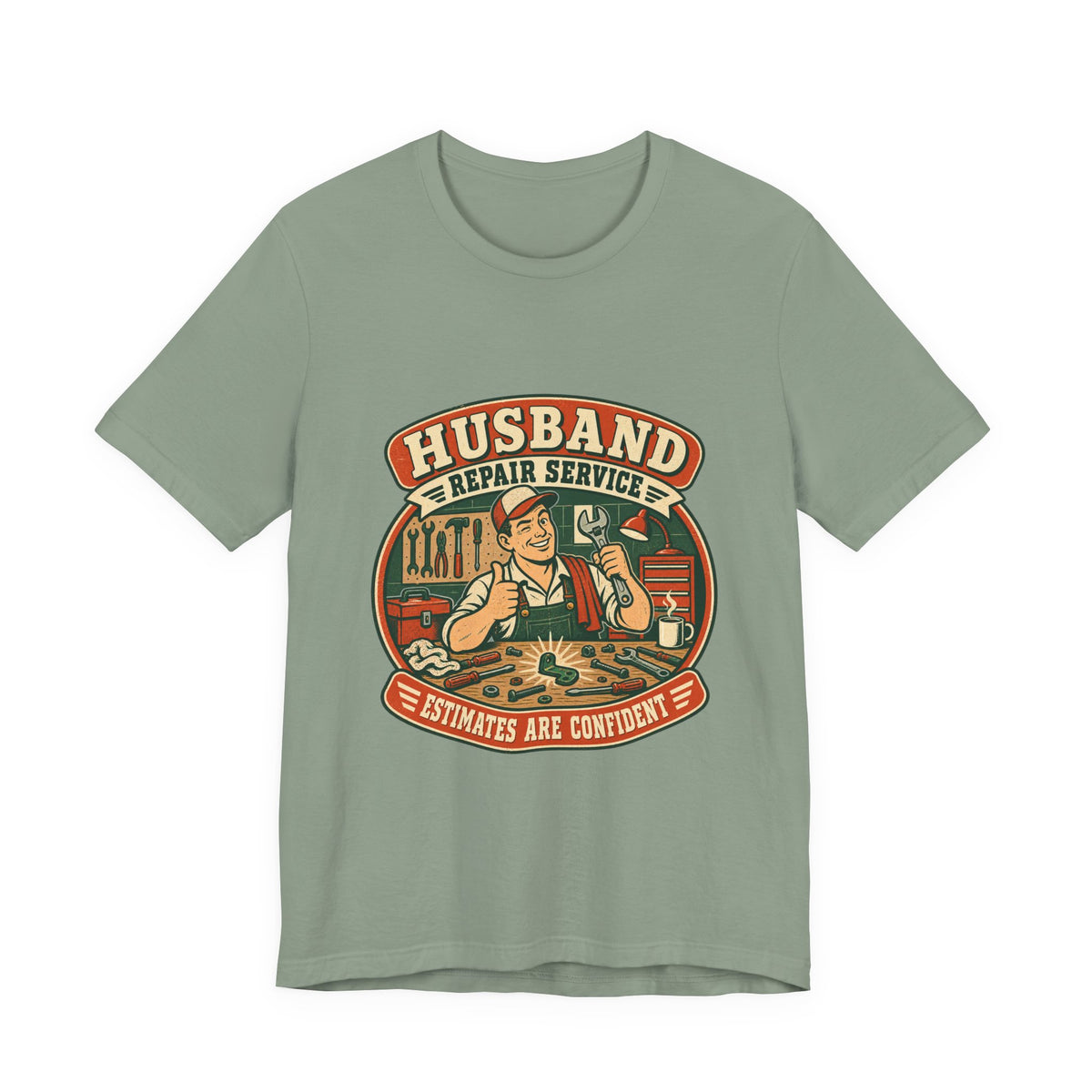 Husband Repair Service Vintage Mechanic T-Shirt — Estimates Are Confident Funny Husband Humor Tee