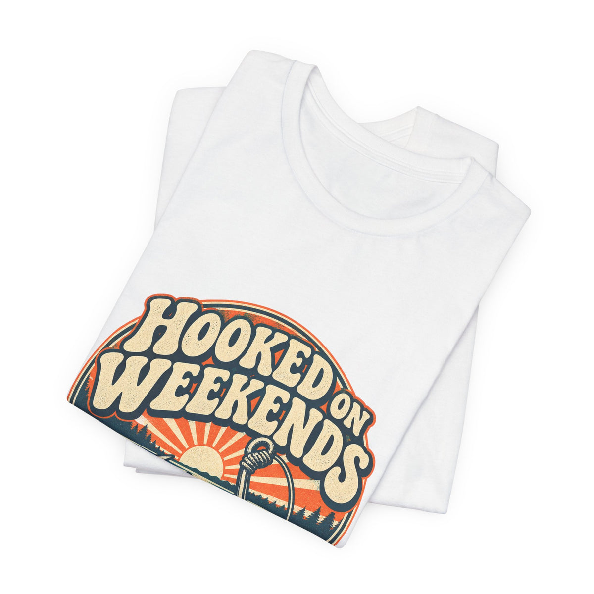 Hooked on Weekends Fishing T-Shirt — Vintage Lake Reel & Sunrise Tee