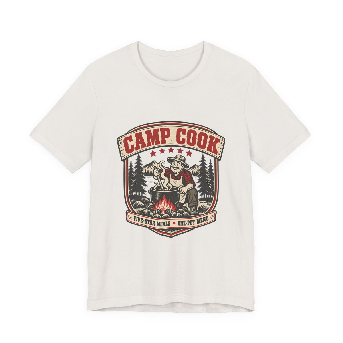 Camp Cook T-Shirt — Five-Star Meals One-Pot Menu Vintage Camping Tee