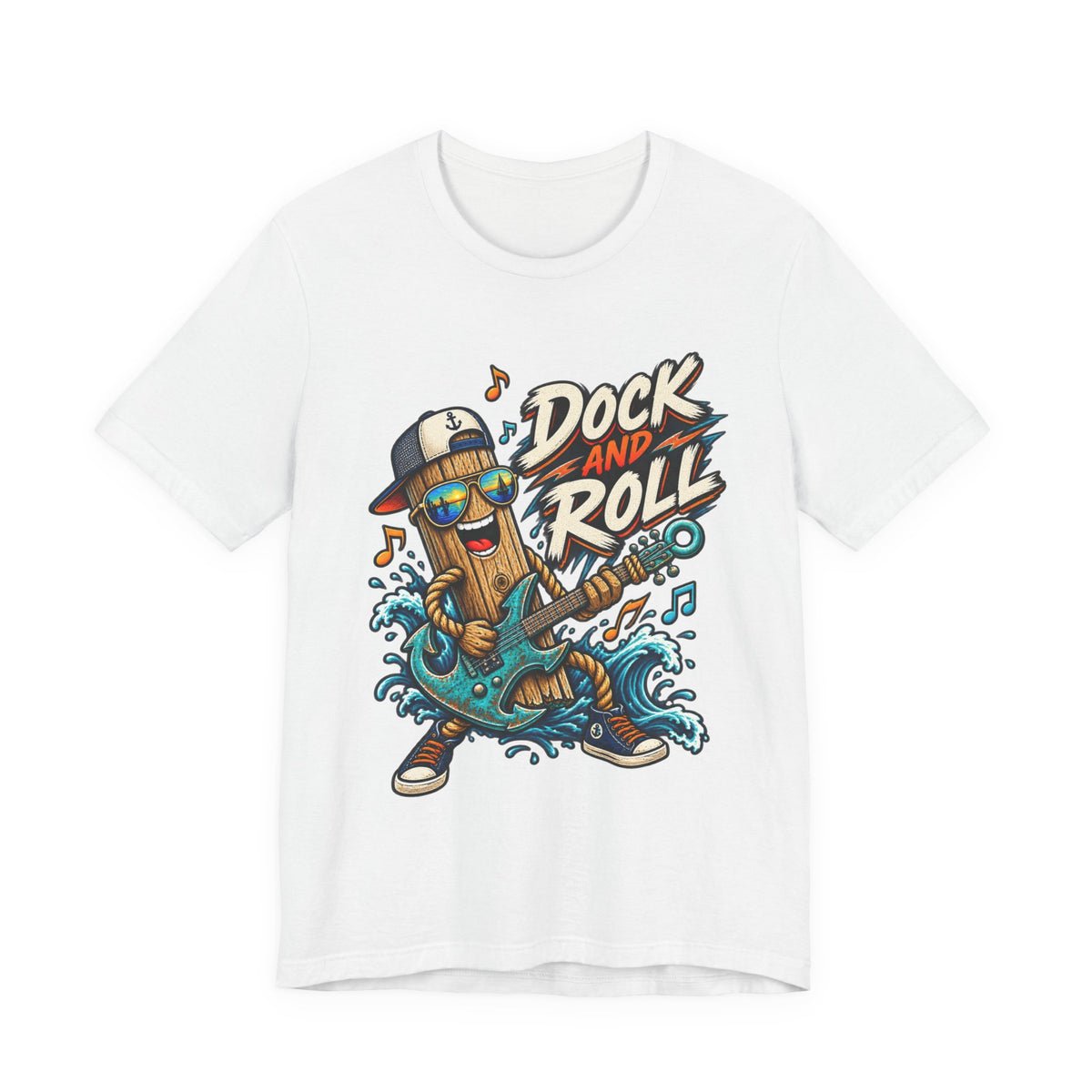 Dock and Roll T-Shirt, Funny Nautical Guitar Vintage Lake Life Tee