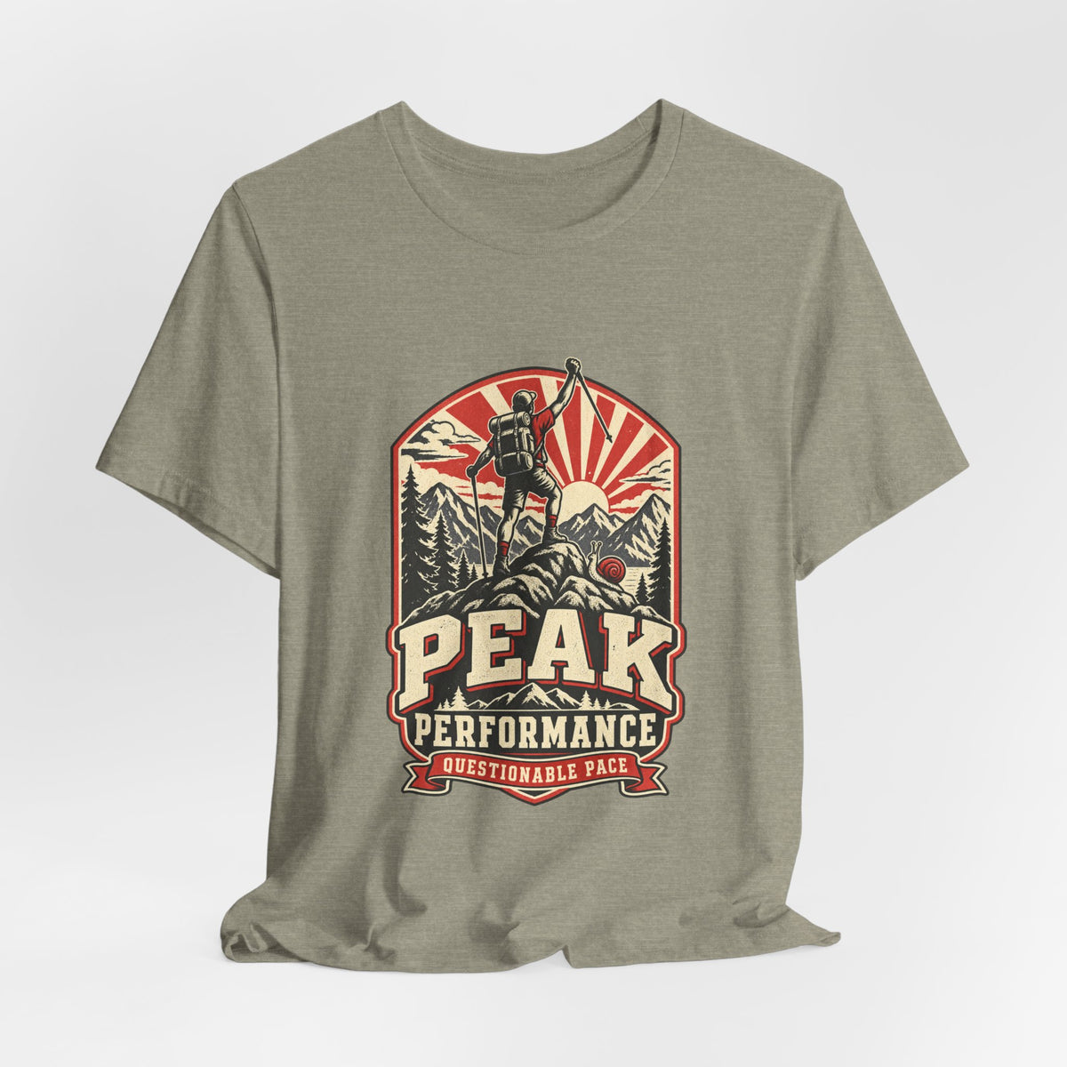 Peak Performance Questionable Pace T-Shirt — Funny Hiking Snail Vintage Mountain Tee