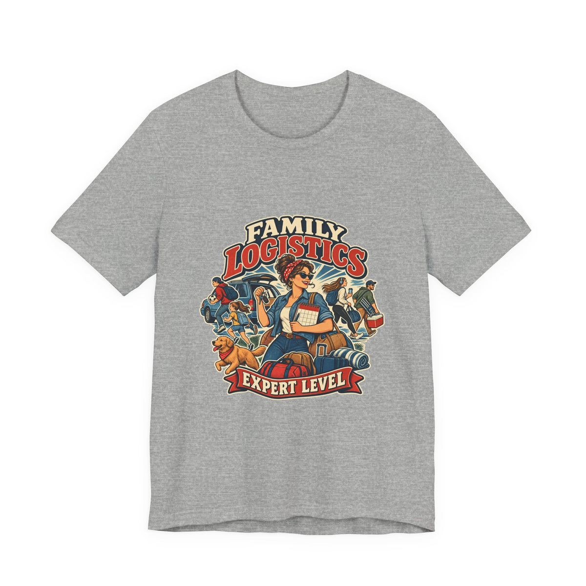 Family Logistics Expert Level T-Shirt — Vintage Mom Life and Family Organizer Tee