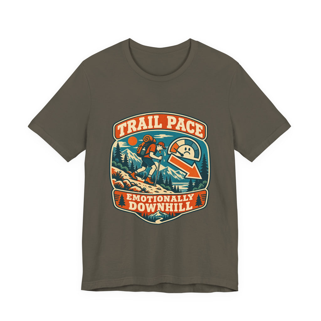 Trail Pace Emotionally Downhill T-Shirt — Funny Vintage Hiking Tee