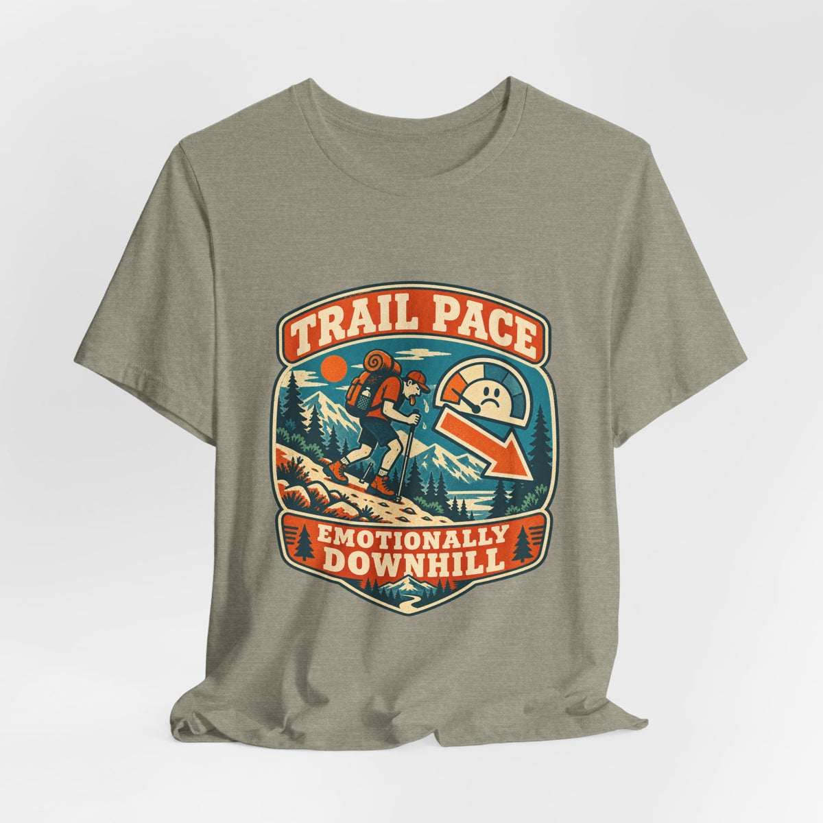 Trail Pace Emotionally Downhill T-Shirt — Funny Vintage Hiking Tee