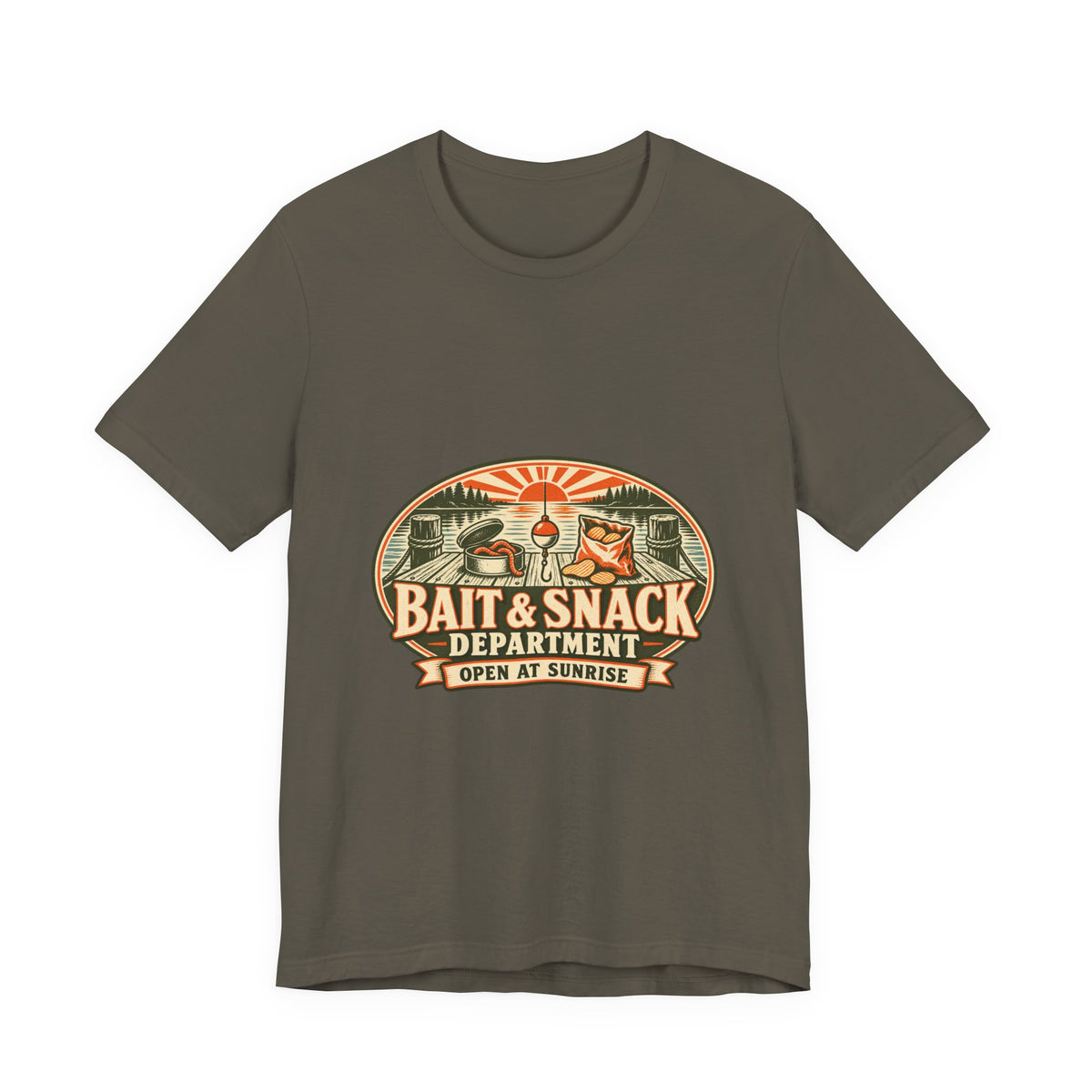 Bait & Snack Department T-Shirt — Open at Sunrise Fishing Dock Vintage Tee