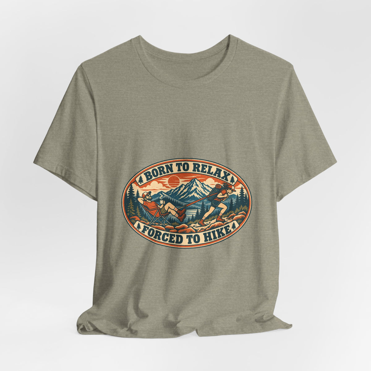 Born to Relax Forced to Hike T-Shirt — Funny Vintage Hiking and Camping Tee