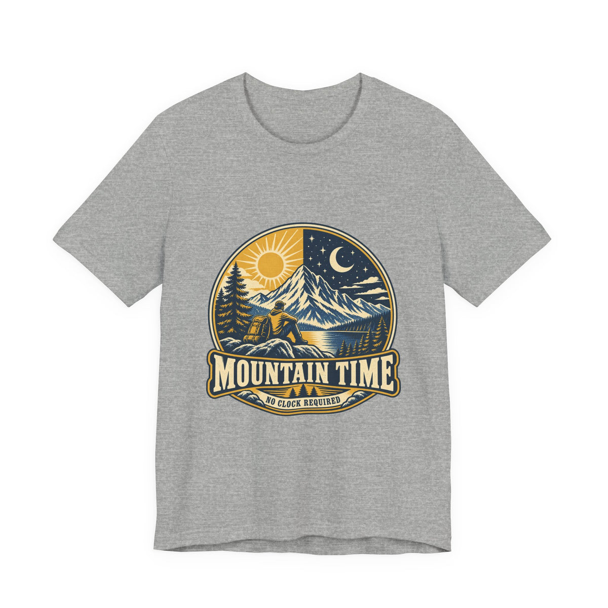 Mountain Time T-Shirt, No Clock Required Vintage Hiking Mountain Lake Tee