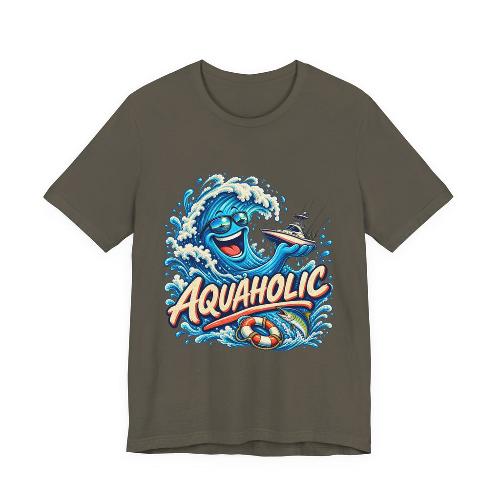 Aquaholic T-Shirt, Vintage Ocean Wave Humor Tee for Boating and Fishing Fans