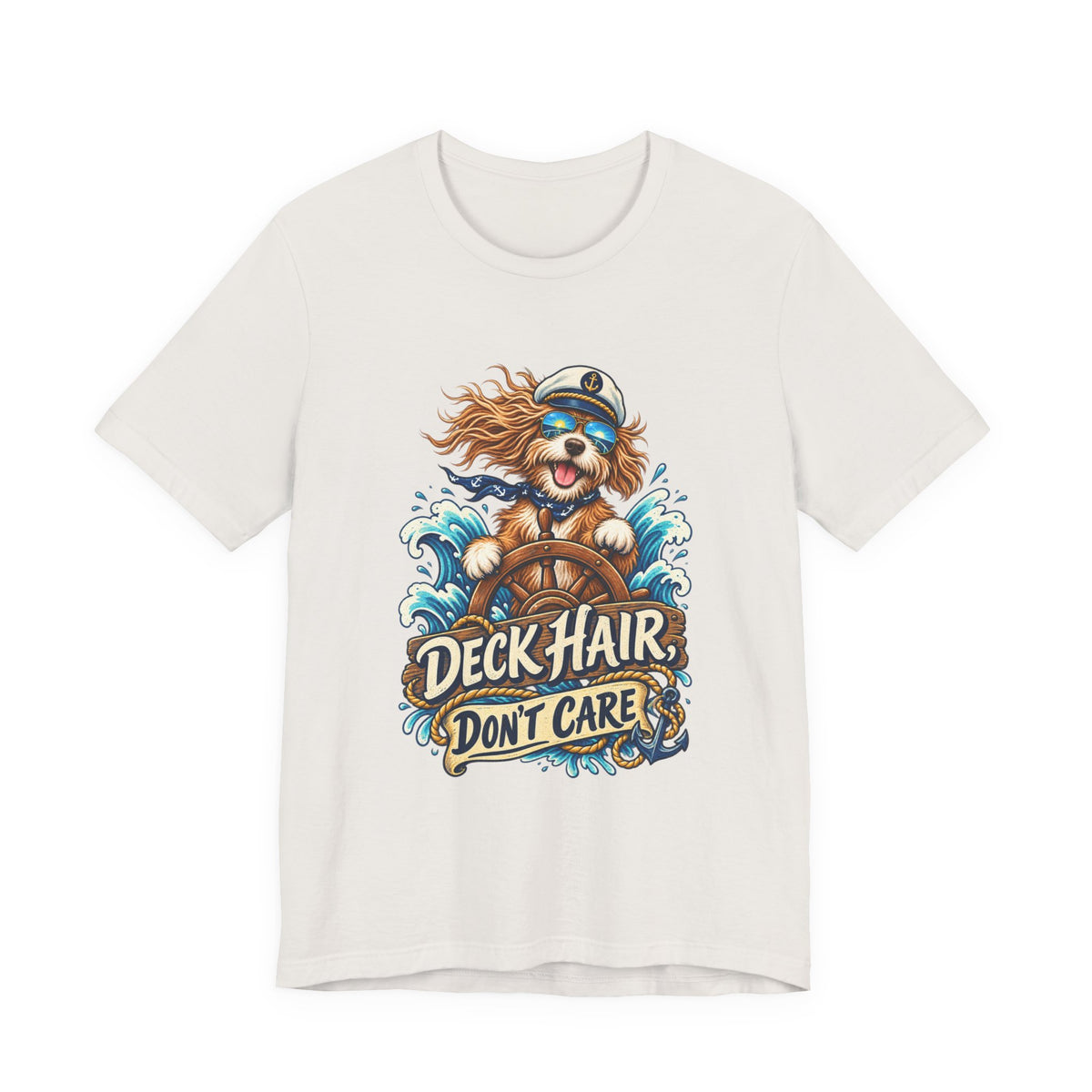 Deck Hair Don’t Care Dog Sailor T-Shirt — Funny Nautical Sea Dog Vintage Tee