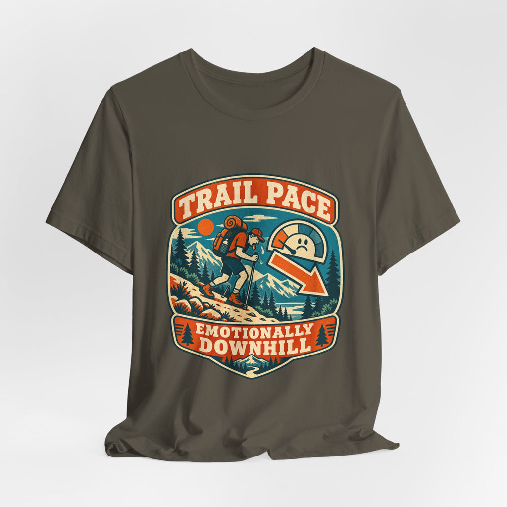 Trail Pace Emotionally Downhill T-Shirt — Funny Vintage Hiking Tee